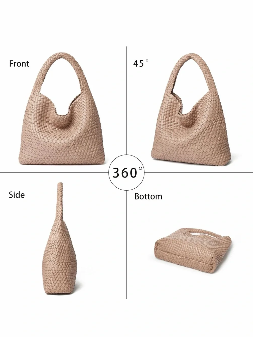 Woven Hobo Tote Bag in Beige - Chic Shoulder Purse
